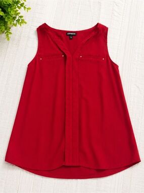 Express Red Sleeveless V-Neck Camisole with Gold Studs